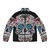 Women's pink sugar skull puffer jacket with sequin floral design