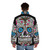 Women's pink sugar skull puffer jacket with sequin floral design - men back
