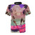 Mulholland Drive-inspired graphic t-shirt with abstract, vaporwave-style design featuring palm trees and Los Angeles cityscape