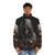 Pixel art design Assassin's Creed puffer jacket with focus on game franchise - men front