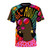 Colorful psychedelic T-shirt with vintage zodiac, rainbow, and Afro elements