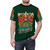 Vibrant green all-over print t-shirt featuring a colorful aerial spectrum design with various bird species - men front
