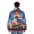 Street Fighter II retro video game puffer jacket featuring classic 16-bit character designs - men back