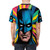 Colorful pop art style t-shirt featuring a superhero bat motif, ideal for comics fans - men back
