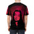 Model wearing a dark and edgy t-shirt with a gothic-inspired Morticia Addams design - men back