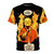 Handshake graphic t-shirt with fiery flames design