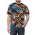Aboriginal-inspired dotwork art t-shirt featuring elements of Australian indigenous culture, such as emus, kangaroos, and ochre colors. - men front