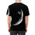 Graphic design of an astronaut skateboarding on the moon against a cosmic galaxy background - men back