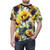 Sunflower pattern t-shirt with vibrant yellow, mustard, and green colors in a bohemian, impressionist style. - men front