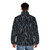 Puffer jacket with a snowy woods pattern, inspired by the poem "Stopping By Woods on a Snowy Evening" - men back