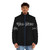 Jiu jitsu puffer jacket with a vintage-style hashtag graphic design - men front