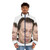 A stylish puffer jacket featuring a funny Steve Buscemi meme design - men front