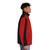 A stylish harlequin puffer jacket in black and red color-block design - men side right