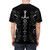 A futuristic t-shirt design featuring polyhedral dice and a sword, perfect for tabletop gaming enthusiasts. - men back