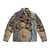 Steampunk inspired puffer jacket with gears, cogs, and rusty metal accents - Back