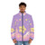 Puffer jacket with a galaxy star print design in shades of purple and blue - men front