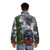 A cozy puffer jacket featuring a vintage steam locomotive design - men back