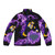 Static Shock inspired puffer jacket with electric comic design