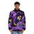Static Shock inspired puffer jacket with electric comic design - men front
