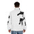 Black cat graphic puffer jacket with hang loose pocket art design - men back