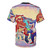Colorful cartoon sharks swimming on a vibrant graphic t-shirt - Back