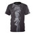 T-shirt featuring a mesmerizing abstract design of rising and floating smoke against a black and white textured background