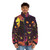 Halloween puffer jacket with jack-o-lantern, monster, and spooky design - men front