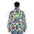 A colorful, abstract puffer jacket with a starlight design - men back