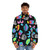 Stranger Things inspired puffer jacket with neon abstract design - men front