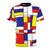 Mondrian-inspired abstract geometric t-shirt with primary color rectangles and shapes