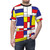 Mondrian-inspired abstract geometric t-shirt with primary color rectangles and shapes - men front