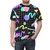 Retro 80s style grid design black t-shirt with vaporwave and memphis inspired colors and patterns - men front
