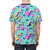 Retro 80s Memphis design pattern t-shirt featuring geometric shapes, flamingos, and vibrant colors - men back