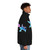 Puffer jacket with Star Madman band logo in blue and pink colors - men side right