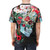 A surreal graphic t-shirt featuring a collage of gothic imagery including a skull, flowers, and other natural elements. - men back