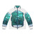 Stained glass puffer jacket featuring a design inspired by the Greek god Poseidon