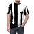 Mod-inspired arrows graphic design on a black and white t-shirt - men front