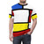 A white t-shirt with a bold box pattern in red and yellow, inspired by 1960s mod fashion. - men front