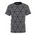 Mockup of a t-shirt featuring an abstract geometric triangle pattern design.