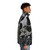 Puffer jacket featuring a biomechanical sculpture design inspired by H R Giger's surreal art - men side right
