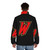 Guy Gardner's Warriors logo puffer jacket featuring a comic book superhero design - men back