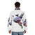 Colorful abstract watercolor painting of a gryphon, a mythical creature, on a puffer jacket - men back