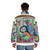 Colorful blue floral puffer jacket with daisies and a happy, garden-inspired design - men back