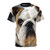 Closeup of an adorable English Bulldog's face printed on a high-quality t-shirt