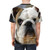 Closeup of an adorable English Bulldog's face printed on a high-quality t-shirt - men back