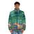 Greyhound puffer jacket with impressionist art design - men front