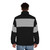 Grey stripe puffer jacket inspired by the 1970s sci-fi classic Logan's Run - men back