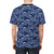 A t-shirt design featuring a starry night sky background with a cartoon whale shark in dark blue colors. - men back