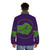 Model wearing a green velvet puffer jacket with galaxy-inspired design - men back