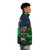 Model wearing a green velvet puffer jacket with galaxy-inspired design - men side right